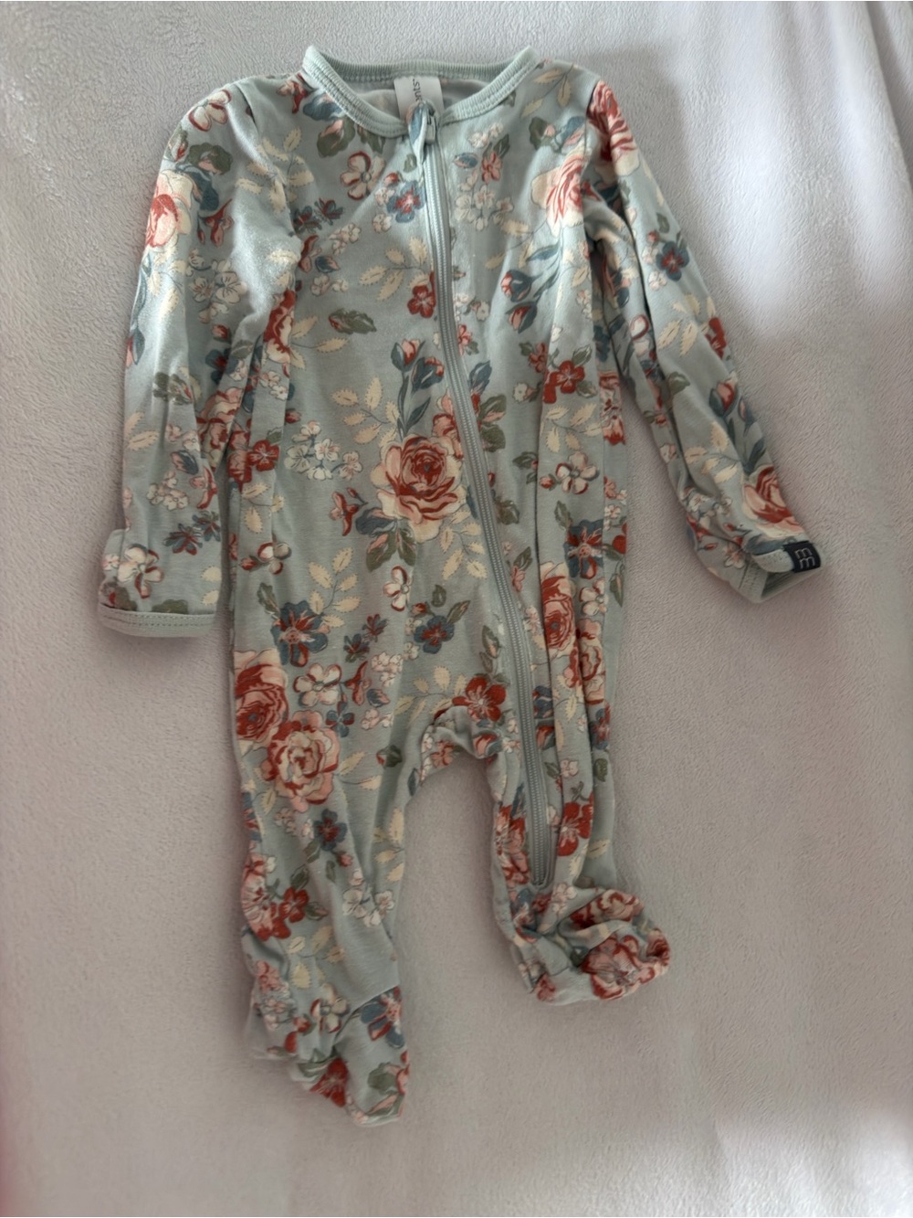 Gerber Light Blue Floral Zip Footie